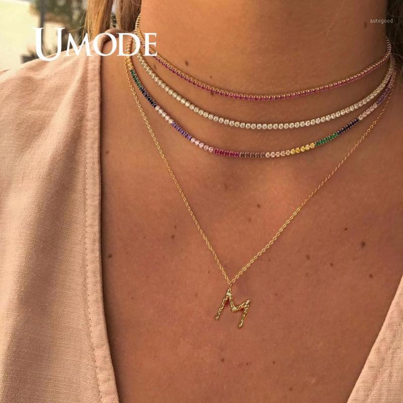 

Chokers UMODE Rainbow Zircon Tennis Necklaces For Women Girls Gold Chocker Fashion Layer Necklace Colorful CZ Jewelry UN03931