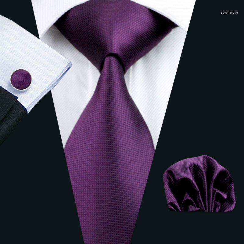 

LS-236 Men`s Tie Purple Solid 100% Silk Tie Jacquard Woven Hanky Cufflink Barry.Wang Neck For Men Party Wedding Business1