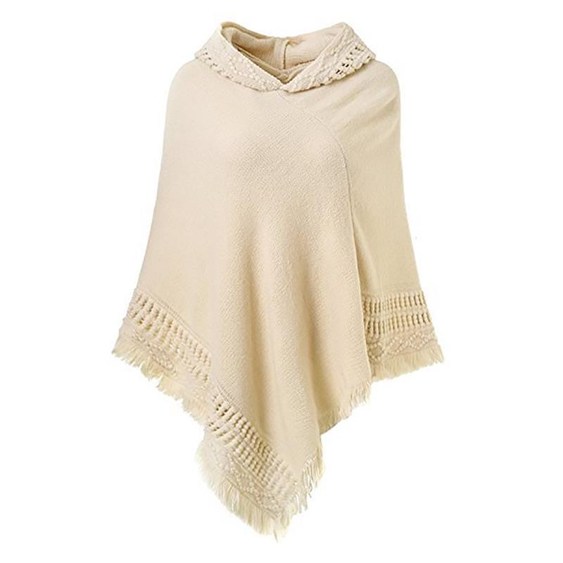 

Scarves 1pc Fashion Shawl Cape Elegant Hooded Knitted Tassel Decor Poncho Winter For Women Ladies Clothing Accessories