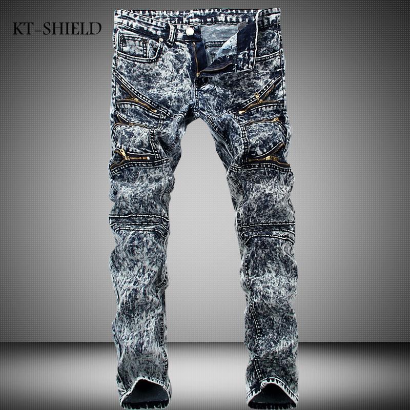 

New Arrival Hot Men's Motorcycle Biker Runway Stretchy Jeans Washed Snow Grey Denim Fashion Slim New Hip Hop Urban Zipper Jeans, 778