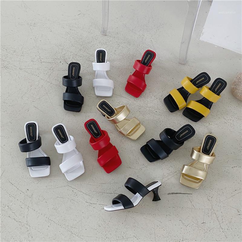

DXFAN Square Open Toe Mixed Colors Slippers Women Slides Strange Heel Summer Sandals Women Elegant Designer Shoes1, Black