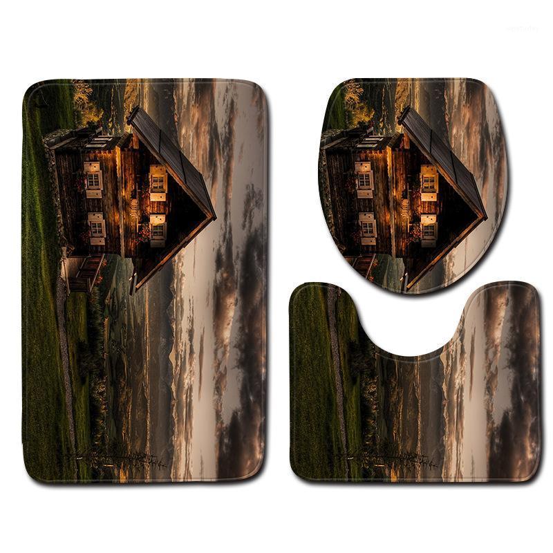 

Zeegle Night View 3Pcs/set Bathroom Mat Washable Bathroom Carpet Anti-slip Mat For Toilet Bath Rugs Shower Room Floor Mats1