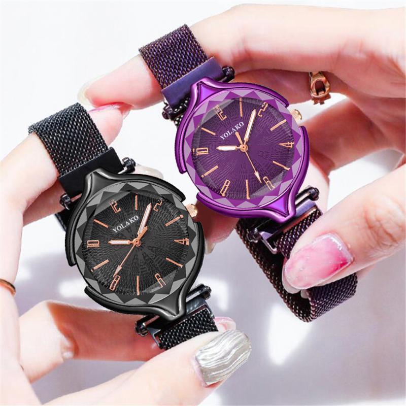

Hot Sale Women Magnet Buckle Starry Sky Luminous Watch Luxury Ladies Stainless Steel Quartz Watch Relogio Feminino1, Silver