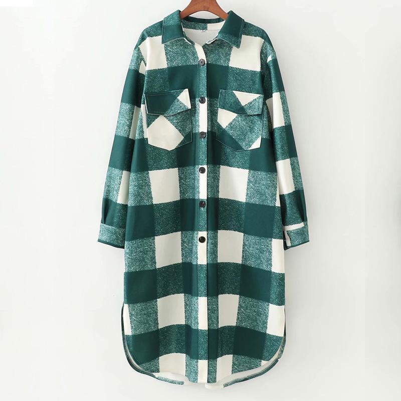 

Winter New Women Temperament Versatile Lapel Single-Breasted Pocket Mid-Length Plaid Female Jacket, Multi