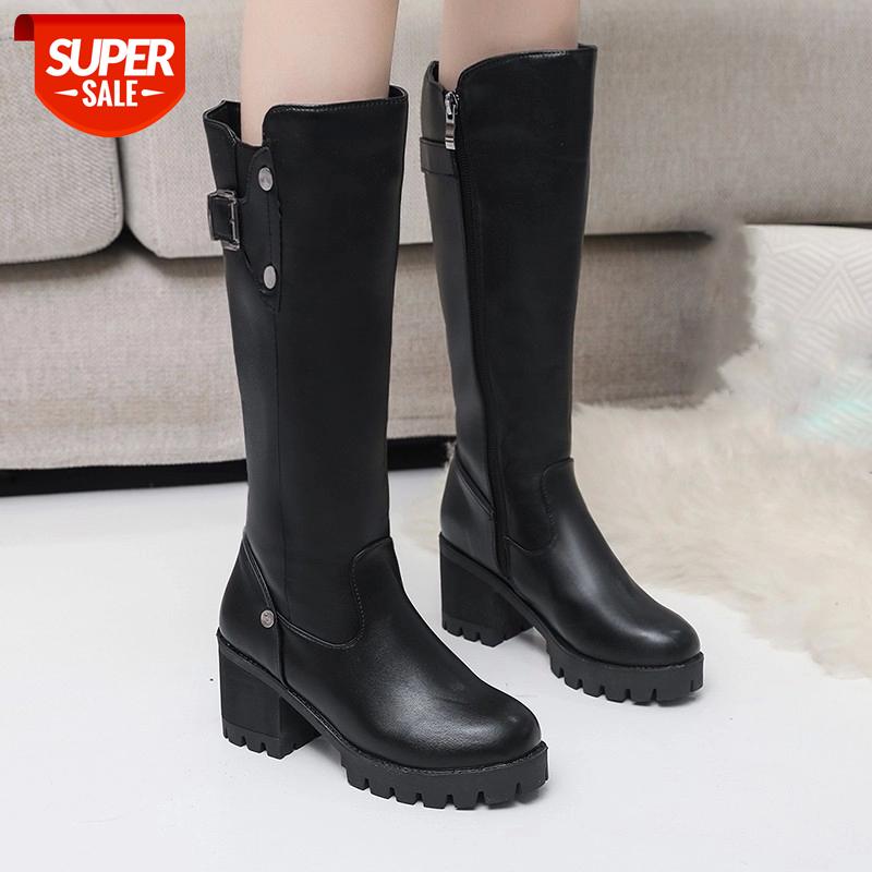

Lucyever Thick Plush Winter Warm Long Boots Women High Heels Knee High Boots Woman PU Leather Waterproof Non-slip Botas Mujer #rP9K, Black