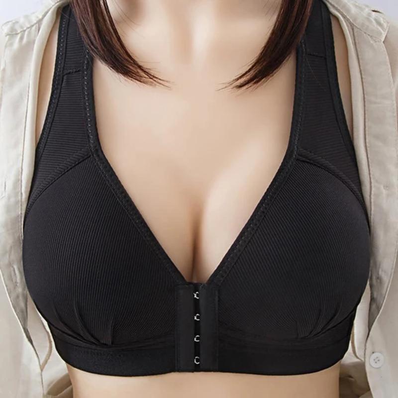 

Oversized Seamless Bra Front Hook and Eye Wireless Padded Push up Bra XRQ88, Black