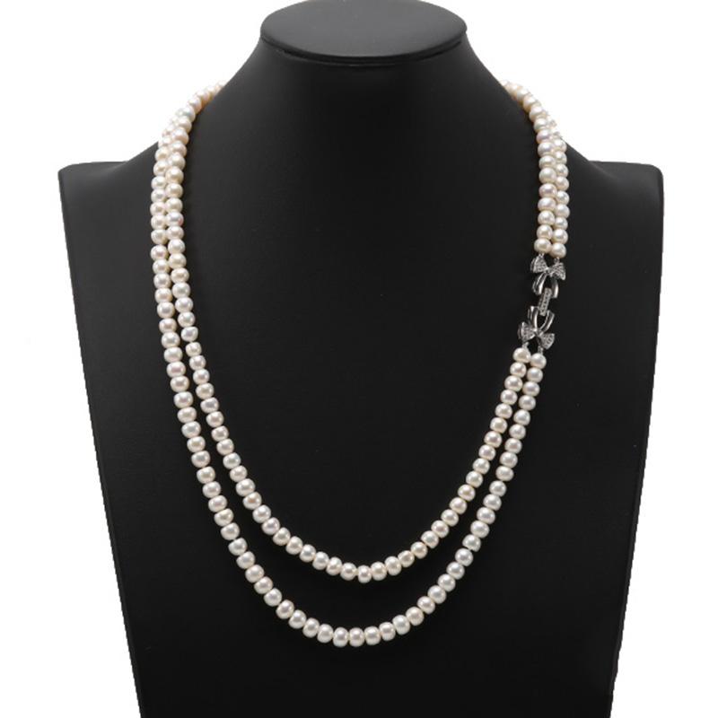 

Double-strand 7-7.5mm White Flatly Round Freshwater Pearl Necklace Wedding Gifts