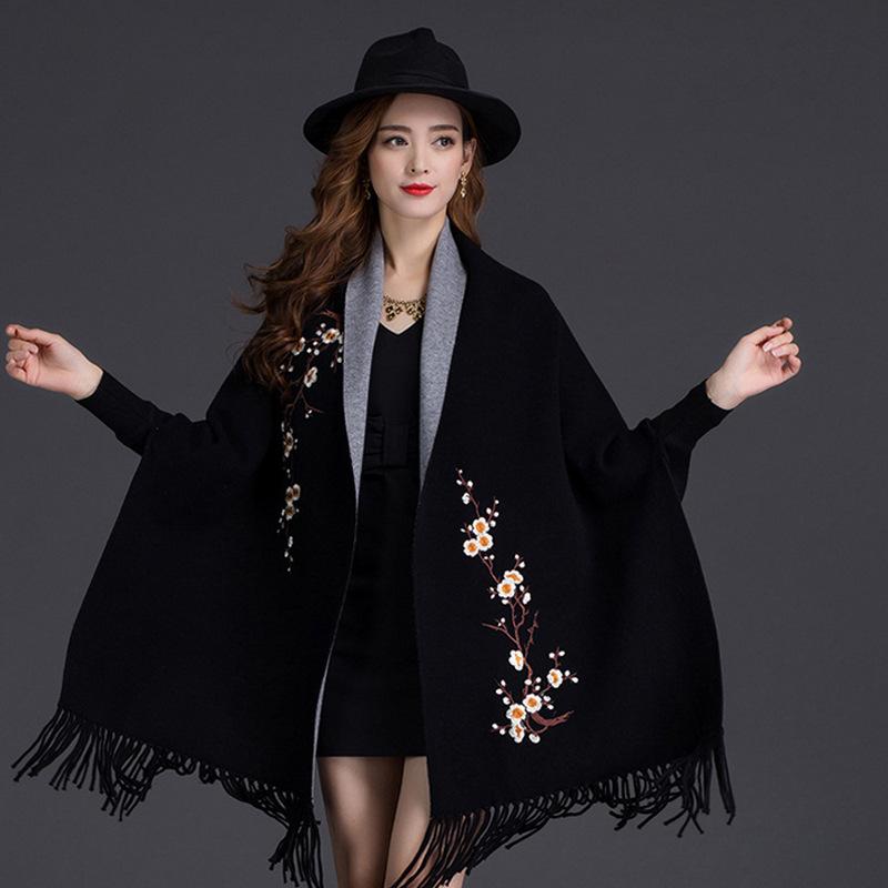 

Autumn Winter Imitation Cashmere Plum Scarf Sleeves Jacquard Thick Tassel Female Shawl Dual-Use Imitation Mink Cashmere