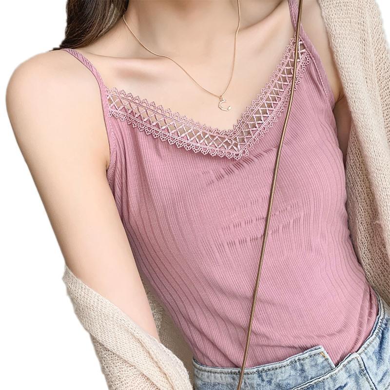 

2020 Women Hook Flower Lace Tank solid Stitching V-neck Camis Female Knitted Short Slim Sleeveless Shirt Tank Casual Tops1, Black