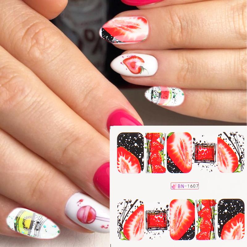 

Fruit Nail Art Stickers Strawberry Watermelon Orange Banana Sliders For Nail Summer 2020 Water Transfer Decal LEBN1597-1608, Bn1602