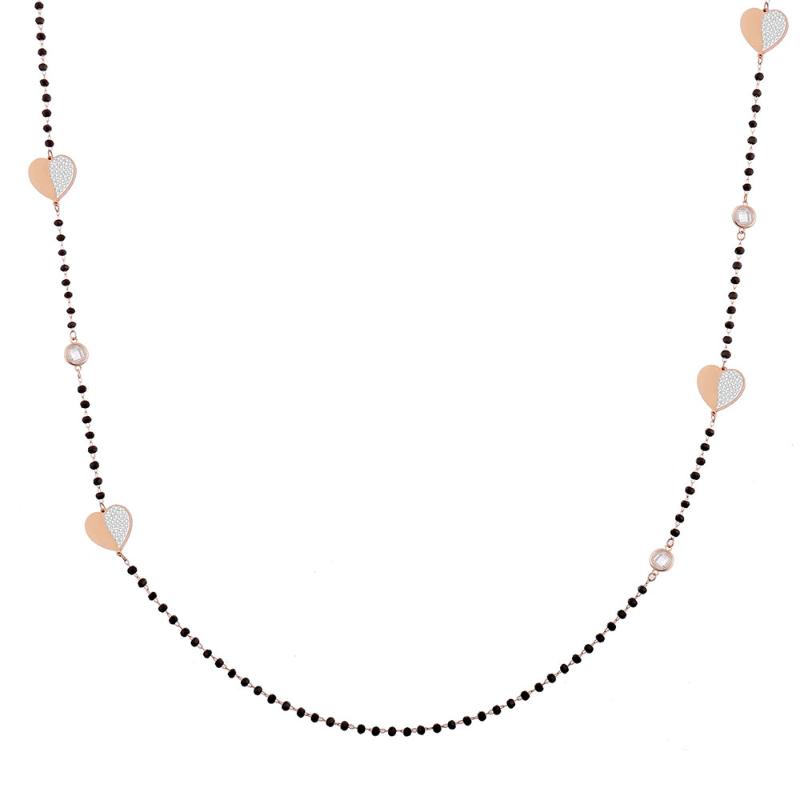 

Trendy Heart Long Neckalce for Women Stainless Steel Chain Black Beads Bohemia Necklaces Women Jewelry New Crystal Accessories