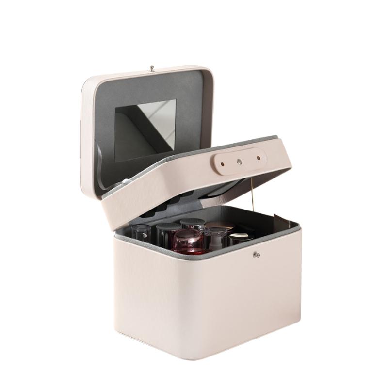 

Women Makeup Boxes Multi-function Portable Waterproof Leather Cosmetic Case Brand Design Lager Capacity Storage Box Make Up Bag, Beige