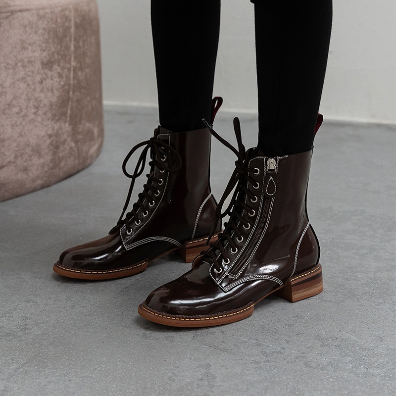 

2021 Women Ankle New Shoes Woman Narrow Lateral Mark Genuine Black Leather Martin Boots 39 2qf9, Brown