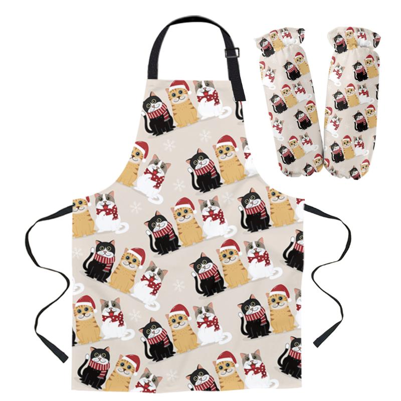 

Grey Christams Cat Apron Kitchen Home Cooking Baking Waist Bib Aprons for Woman Cleaning Items