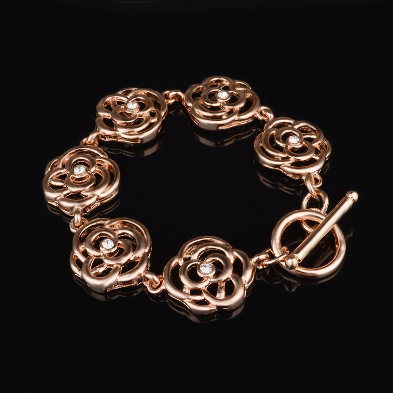 

Hollowed out Rose FLOWER inlay CZ Women Bracelet Bangles Rose Gold Color Style Cuff Jewelry Gift