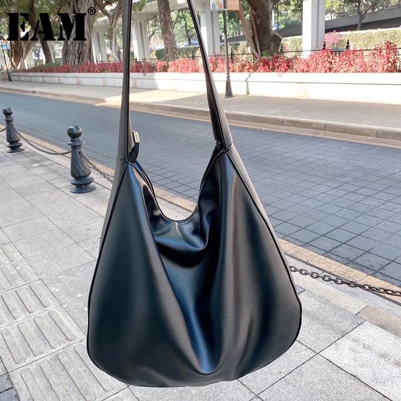 

[EAM] Women New Tote Bag High Quality PU Leather Flap Personality All-match Crossbody Shoulder Bag Fashion Tide 2021 18A1452, Black