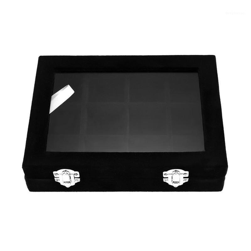 

With Transparent Glass Lid 12 Grid Jewelry Tray Showcase Display Storage Box Earrings Rings Organizer1