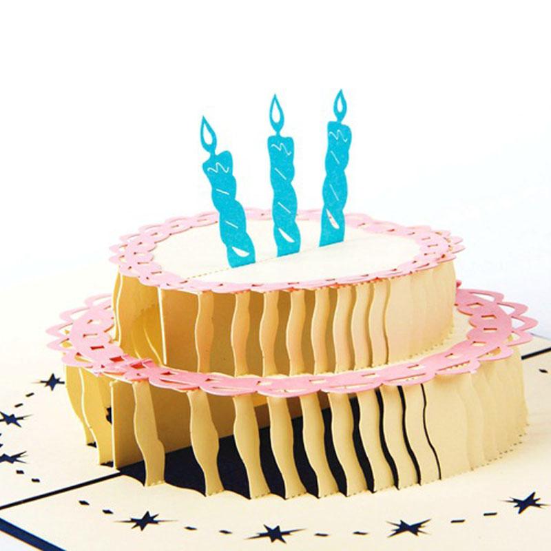 

4pcs Paper Laser Cut Birthday Cake Design Decorative Crafts Creative Festival Party Supplies Invitation Card