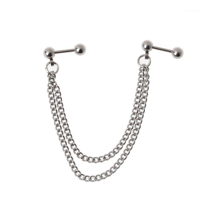 

1Pc Punk Ball Stud Cartilage Ear Cuff Wrap Double Chain Piercing Earring Unisex1