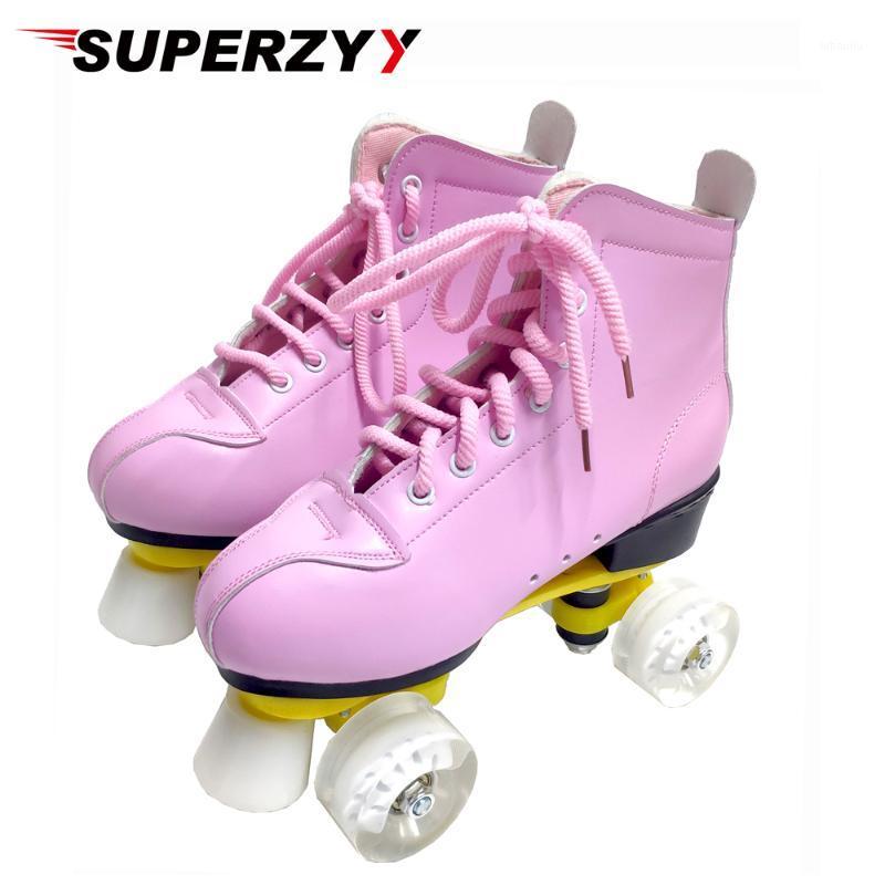 

2020 New Microfiber Leather Skates Professional 4 Wheel Adult Roller Skates Outdoor Shoes Sliding Free Size 35-44 With PU Wheel1, Pink