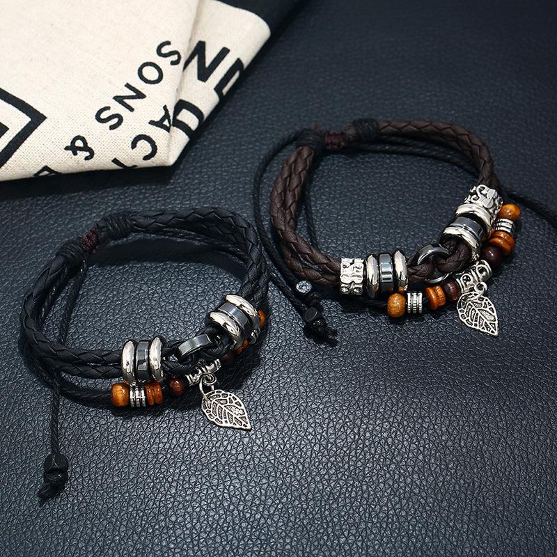 

Genuine Leather Punk Bracelet Mens Multilayer Braided Rope for Men Women Charm Bracelets Jewelry Gifts