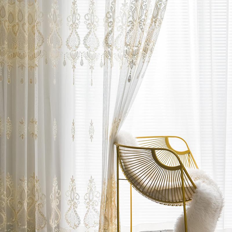 

Beige Embroidery rope Voile Tulle Curtain for Living Room Delicate Fabric for Bedroom Balcony Sheer Drape Home Textile ZH205#40, Embroidery tulle