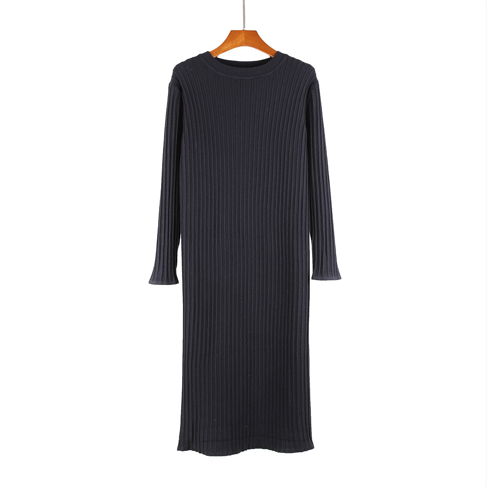 

2021 New High Quality Autumn Winter Warm Women Sweater Fashion Rib Slim Knitted Dress Long Sleeves Female Dresses X14z, Apricot