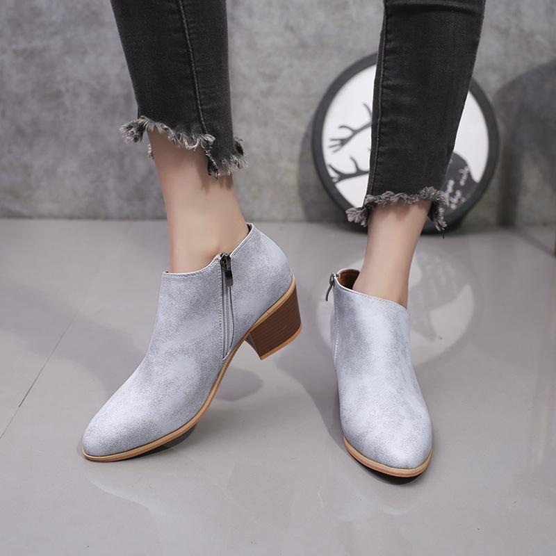 

Shoes For Women Boots High Heels Ankle Boots Lady Autumn Chunky Heel Leather Short Shoes Female Plus Size 35-43, Beige