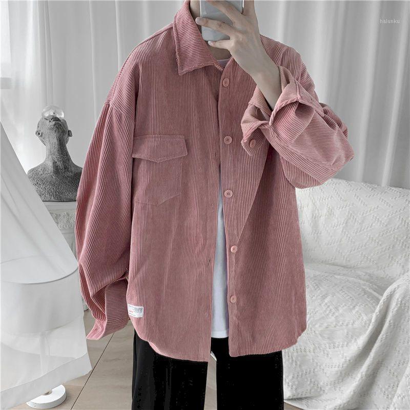 

Women's Blouses & Shirts Corduroy Jacket Men And Women Loose Japanese Long-sleeved Shirt Student Retro Baseball Uniform Blouse Cotton1, Pink