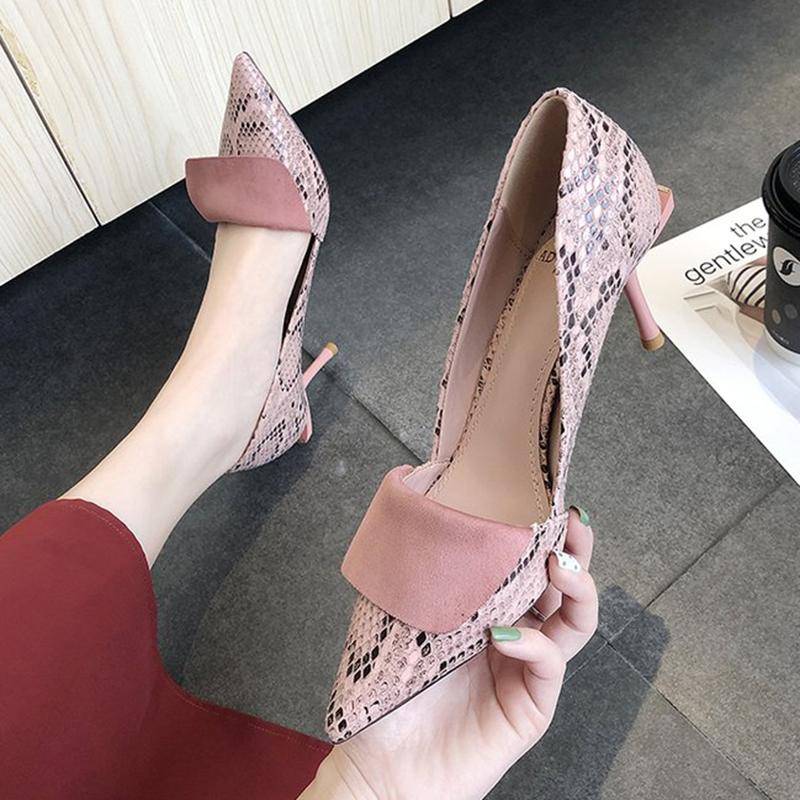 

2020 Sexy Snake pattern pumps woman slip on tacones mujer stiletto high heels shoes women pointed toe serpentine escarpins femme, Beige