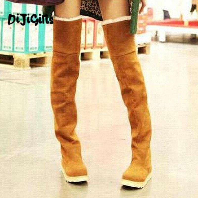 

DIJIGIRLS Botas femininas flats over knee shoes shinny winter boots plush warm shoes women knight snow boots dropshipping1, Long 63cm