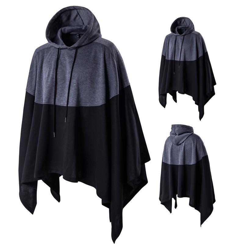 

Spring autumn 2020 patchwork Korean popular cloak hooded sweatshirts stitching fashion men's cloak jacket large size -5XL XD033, Black