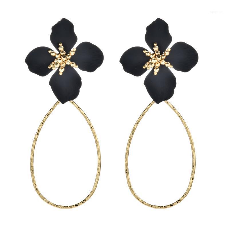 

ZMZY Dark Blue Flower Earrings for Women Wedding Party Boho Jewelry Statement Drop Big Petal Earrings Boucle D'ore1