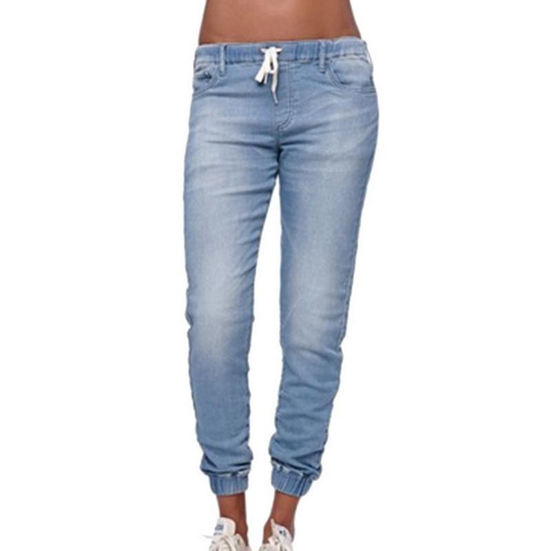 

Classic Solid Elastic Waist Jeans Woman Casual Slim Jean Femme Long Denim Pencil Pants Stretch Plus Size Skinny Jeans Woman, Sky blue