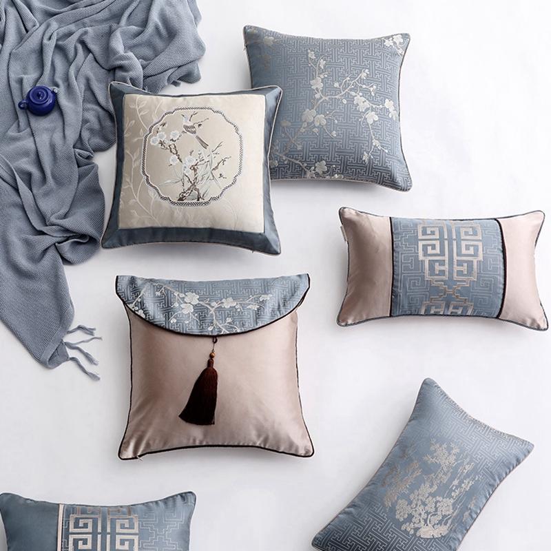 

Chinese Style Cushion Cover High Quality Jacquard Embroidery Decorative Pillows Sofa Bedside Seat Waist Pillowcase 30*50/45*45CM, 30x50cm no filling