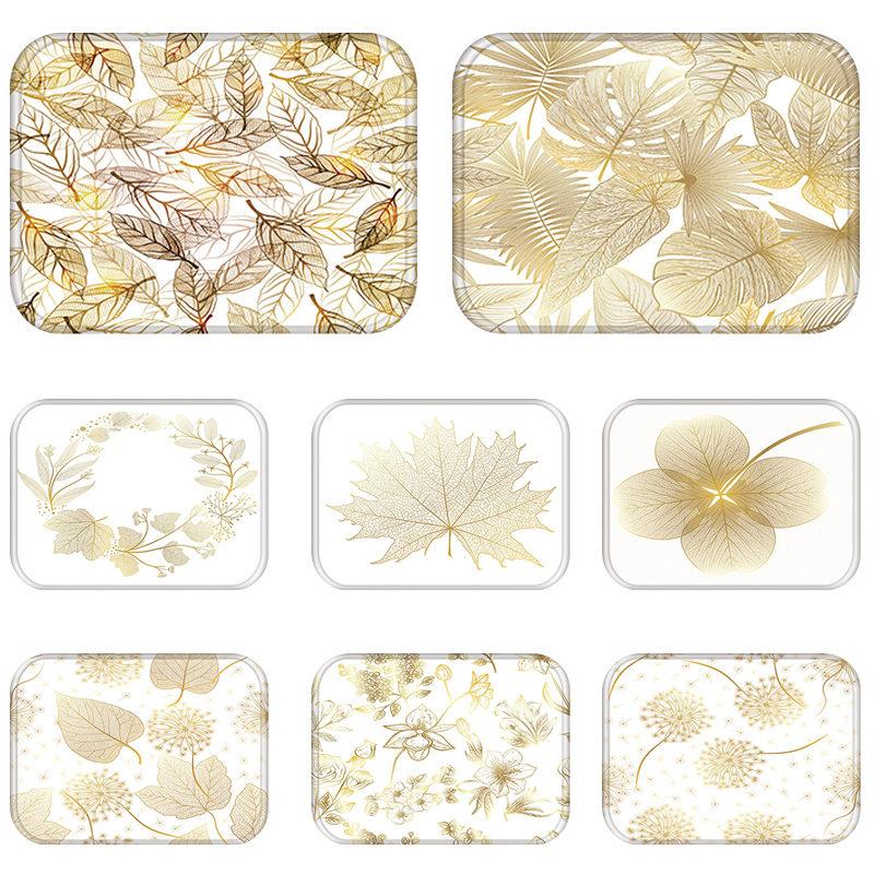 

Golden Tropical Leaves Kitchen Entrance Door Mat Coral Velvet Carpet Rubber Colorful Indoor Floor Mats Non-Anti-Slip Kitchen Rug, 2dd-48255-012