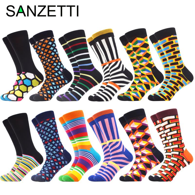 

SANZETTI New Hot Sale 5-12 Pairs of Crew Socks Hip-hop Novelty Personalized ColorfulGeometric Design Combed Cotton Socks Gift, 07028