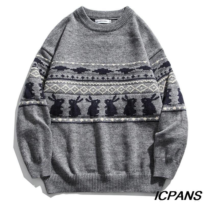 

2020 Mens Casual Xmas Holiday Party Crewneck Sweater Embroidery Knitted Snow Ugly Christmas Jumper Sweaters Streetwear, 0585 beige