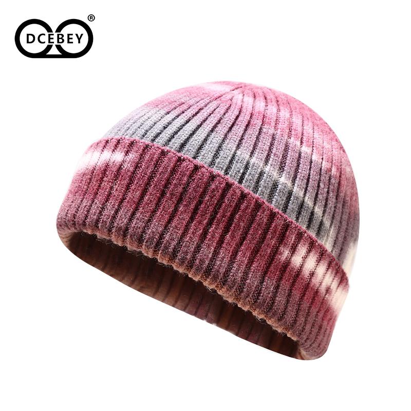 

Beanie/Skull Caps DCEBEY 2021 Knitted Hats For Men Women Unisex Winter Warm Cap Casual Brimless Hip Hop Hat Tie-Dyed Colorful Ski Beanie, Red