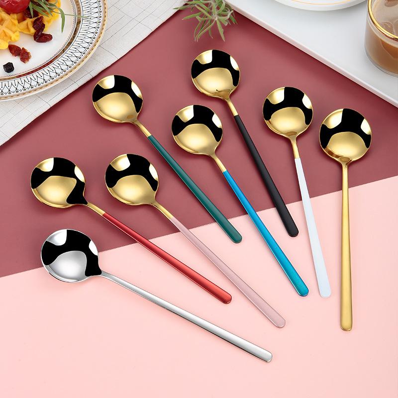 

8PCS Long Handle Stainless Steel Coffee Spoon Mixing Scoops Dessert Spoon Stirring Serving Ice Cream Teaspoons Dinnerware
