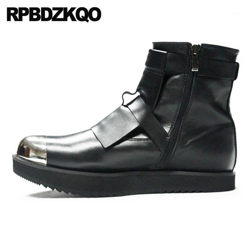 

Punk Men Plus Size Vintage Motorcycle Boots Metalic Zipper High Quality Full Grain Leather Rock Genuine Black Shoes Ankle Big1