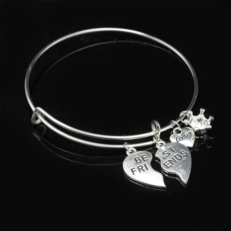 

Best Friends""Love" Crystal Crown Pendants Special Design Adjustable Metallic Bracelets & Bangles for Women
