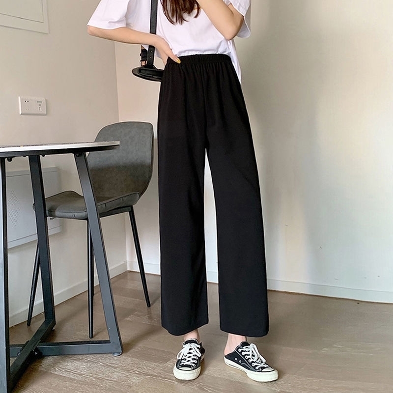 

Black Wide-Leg Pencil Pants Women Vintage Straight Office Lady High Waist Long Pants Korean Loose Casual Plus Size Trouser Y660 201109, White tshirt