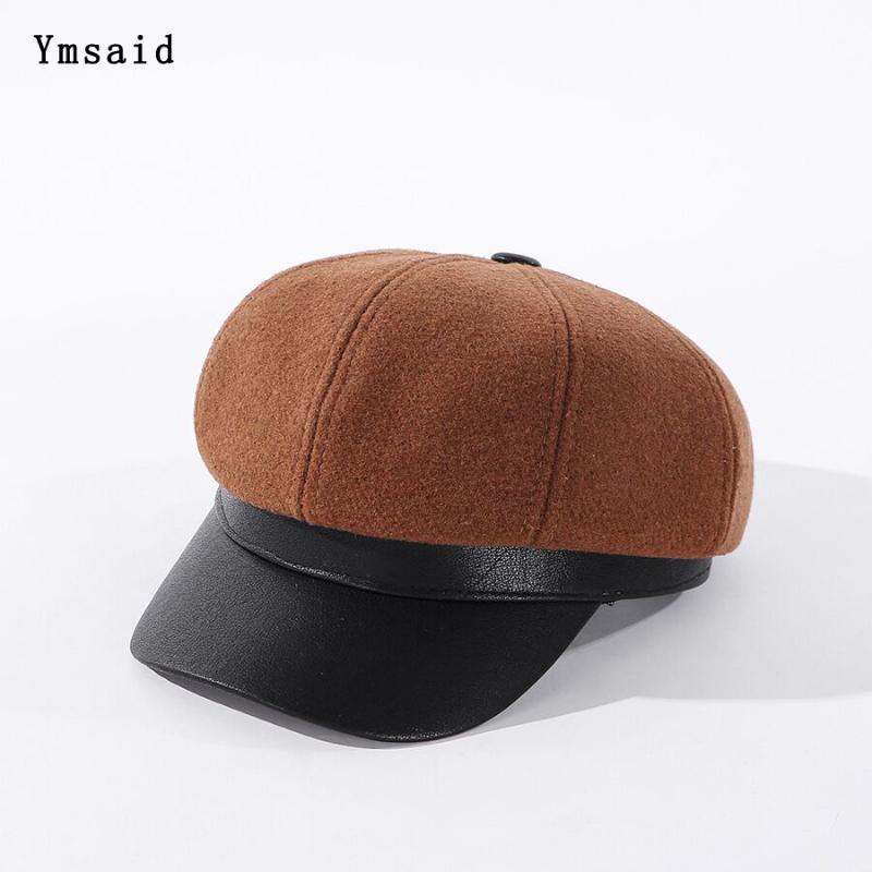 

Hot Sale Leather French Wool Women Beret Autumn Winter Octagonal Cap Hats Newsboy Caps Girl Stylish Artist Warm Painter Hat, White