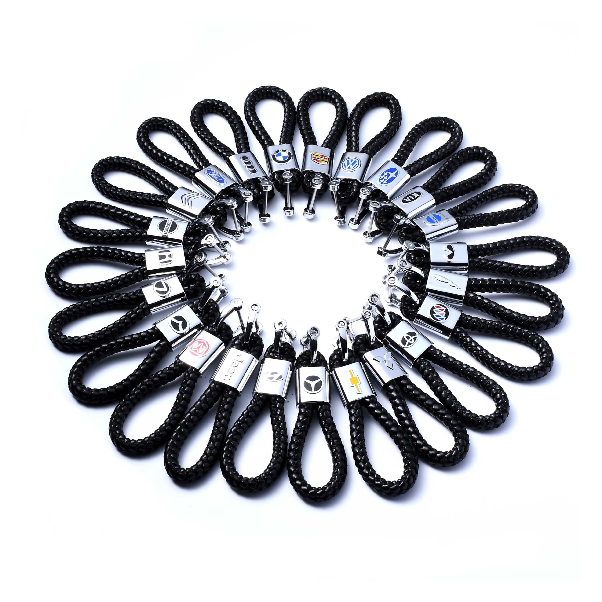 Porte-clés de voiture de haute qualité applicables à toutes sortes de marques Logo tissé corde porte-clés pendentif porte-clés en métal fabricant