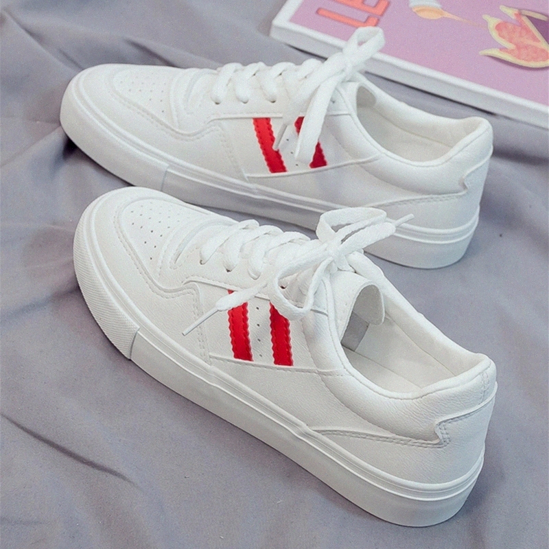 

Leather Shoes Woman 2019 New Fashion Casual Platform Striped Leather Classic Cotton Women Casual White Vulcanized Shoes Sneakers #cA1p