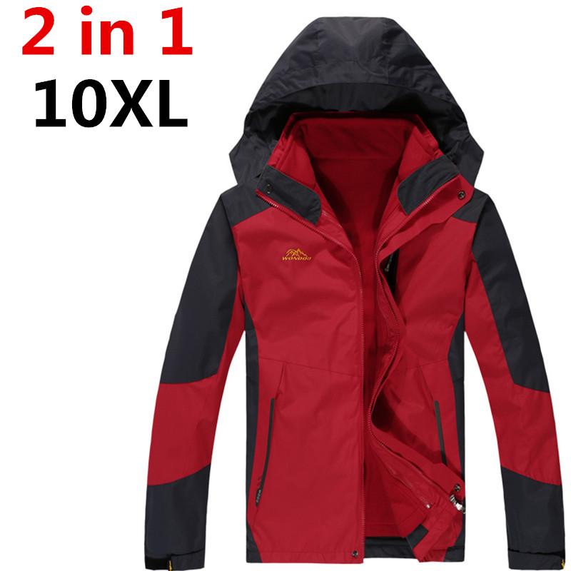 

10XL 8XL 6XL winter Big new men's Female Hooded Thickened Keep warm Windproof Waterproof coat 2 in 1 jacket, Black
