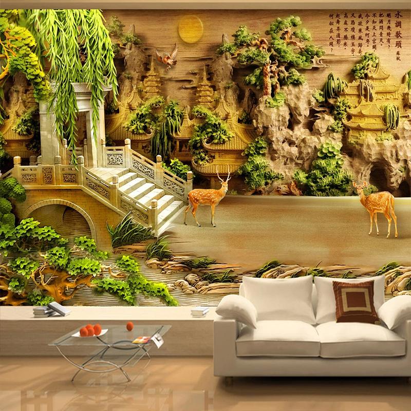 

3D Wallpaper Classic Ancient Pavilion Golden Bridge Photo Wall Mural Restaurant Study Chinese Style Background Wall Painting 3 D, As pic