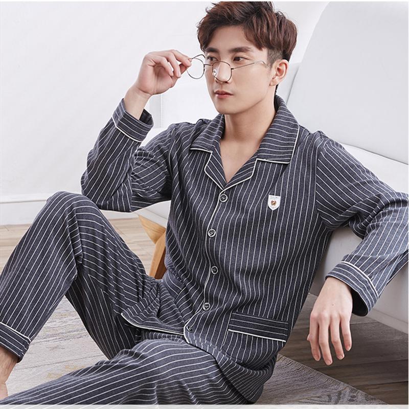 

Pajamas Spring New Men's Pajamas Cotton Cardigan Sleepwear Striped Simple Homewear Men's Sleep Clothes Kimono Men, Photo color