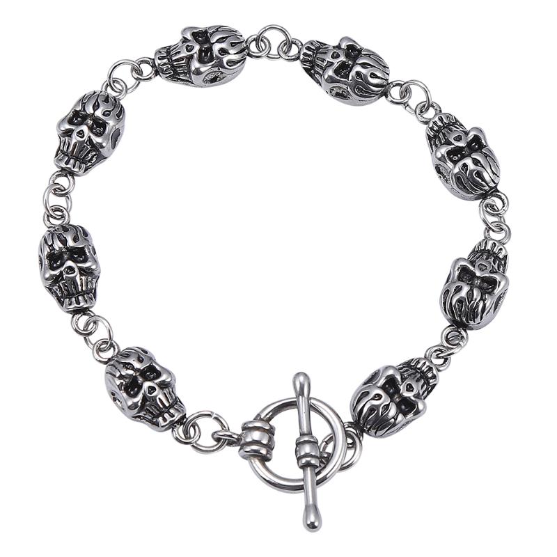 

Punk Skull Bracelet for Men Stainless steel High Quality Gothic Style Skeleton Motorcyclists Bracelet Wove Jewelry GS0031